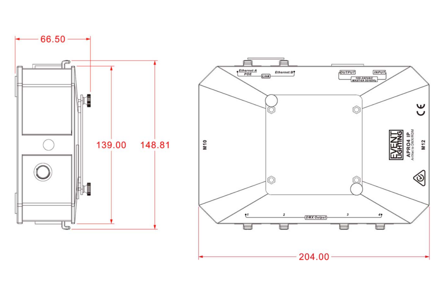 APRO4-IP - IP65 ArtNet Node with 4 XLR Connections