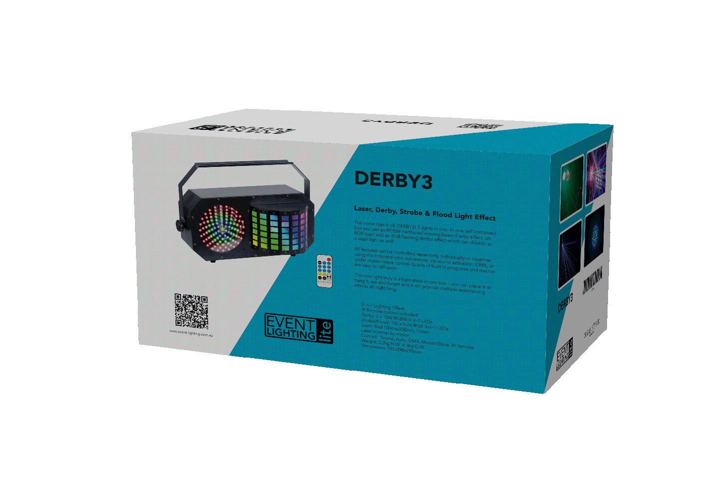 DERBY3 - 3-in-1 Lighting Effect: Derby, LED Strobe and flood light and RGB Laser