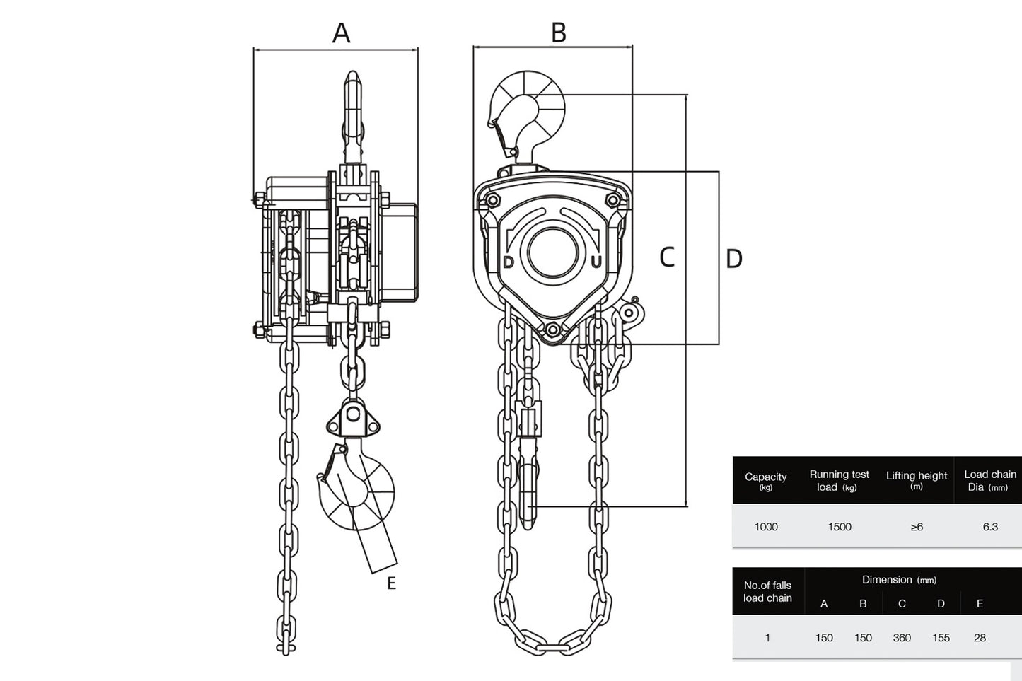 JDP-MAN1T8 - Manual Chain Hoist