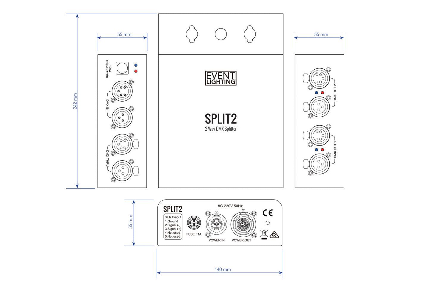 SPLIT2 - Indoor 2 Way DMX Splitter