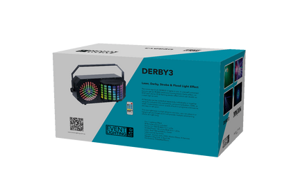 DERBY3 - 3-in-1 Lighting Effect: Derby, LED Strobe and flood light and RGB Laser