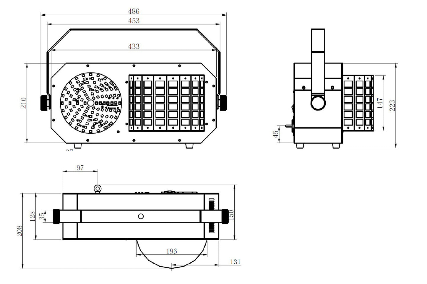 DERBY3 - 3-in-1 Lighting Effect: Derby, LED Strobe and flood light and RGB Laser
