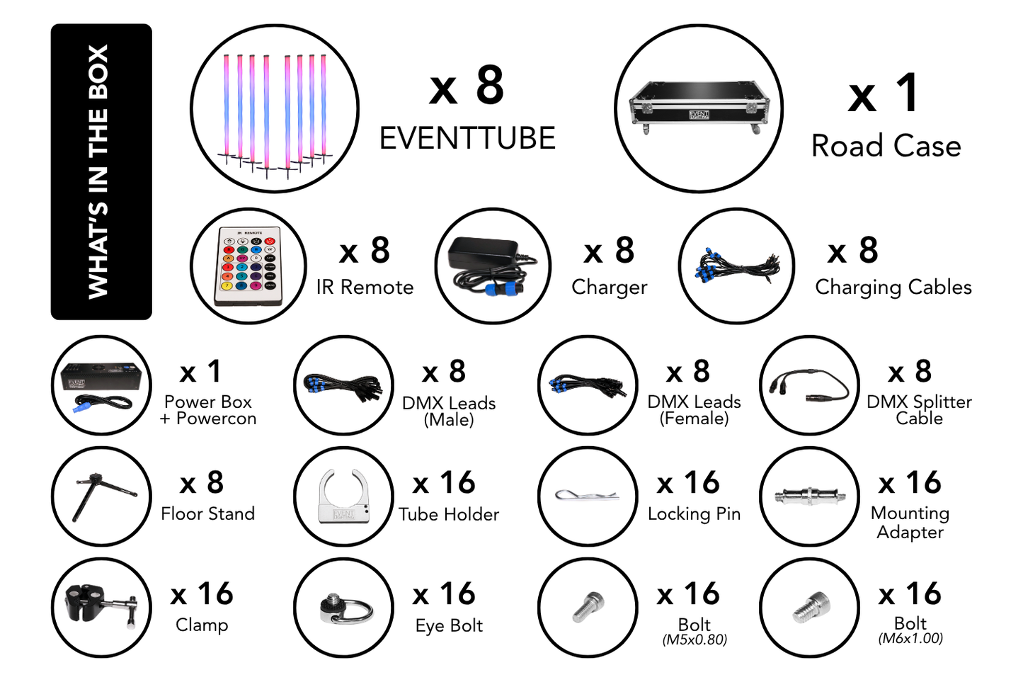 EVENTTUBEKIT - Outdoor LED Tube Package of 8 in a Road Case