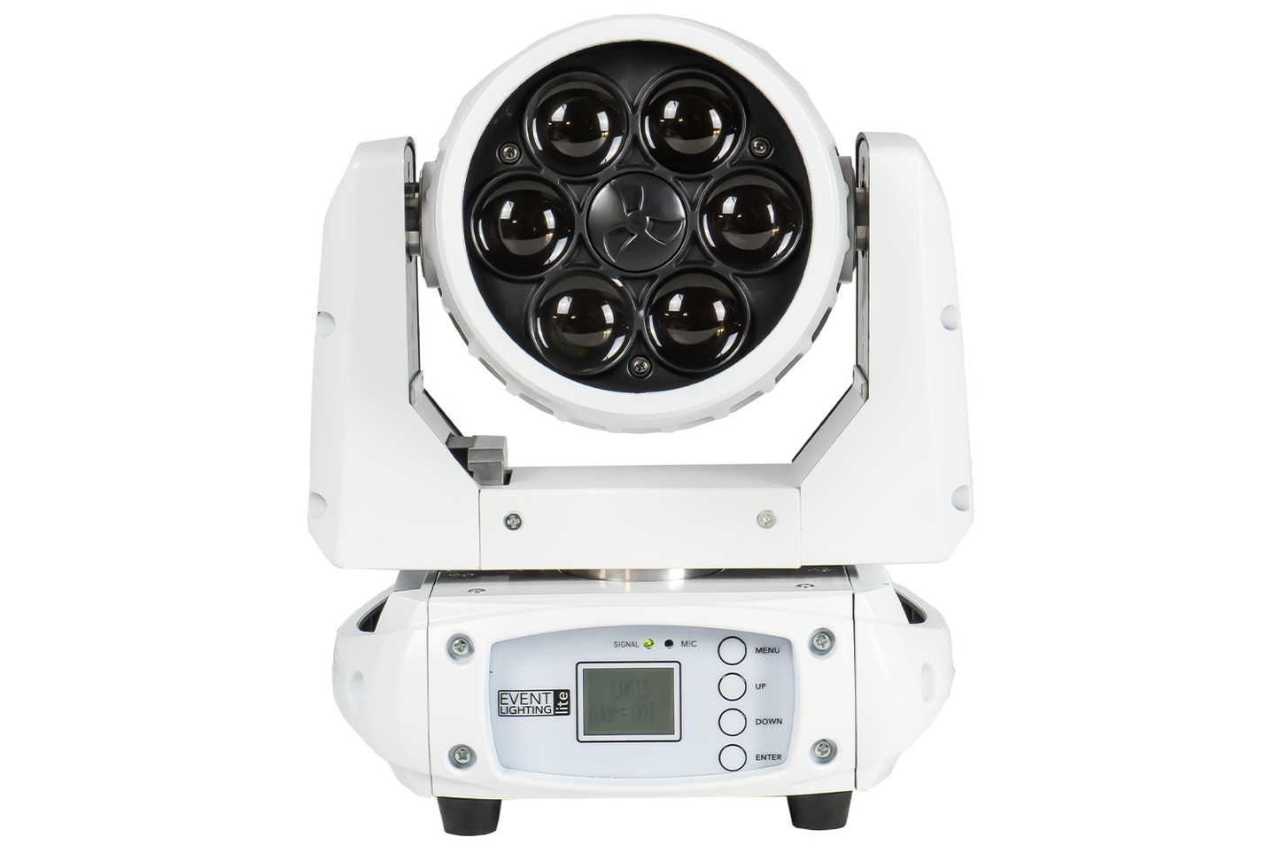 Event Lighting Lite LM6X15W 6x 15W LED RGBW Zoom Wash Moving Head (White Chassis)  front off  view