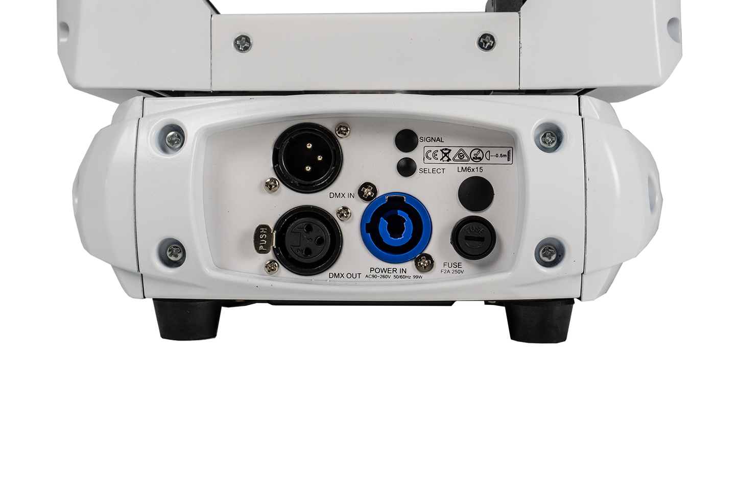 Event Lighting Lite LM6X15W 6x 15W LED RGBW Zoom Wash Moving Head (White Chassis) Rear-Closeup view