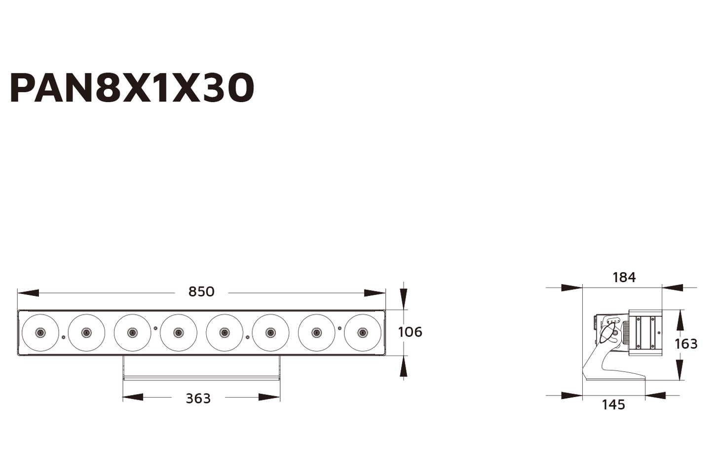 Event Lighting PAN8X1X30 line drawing
