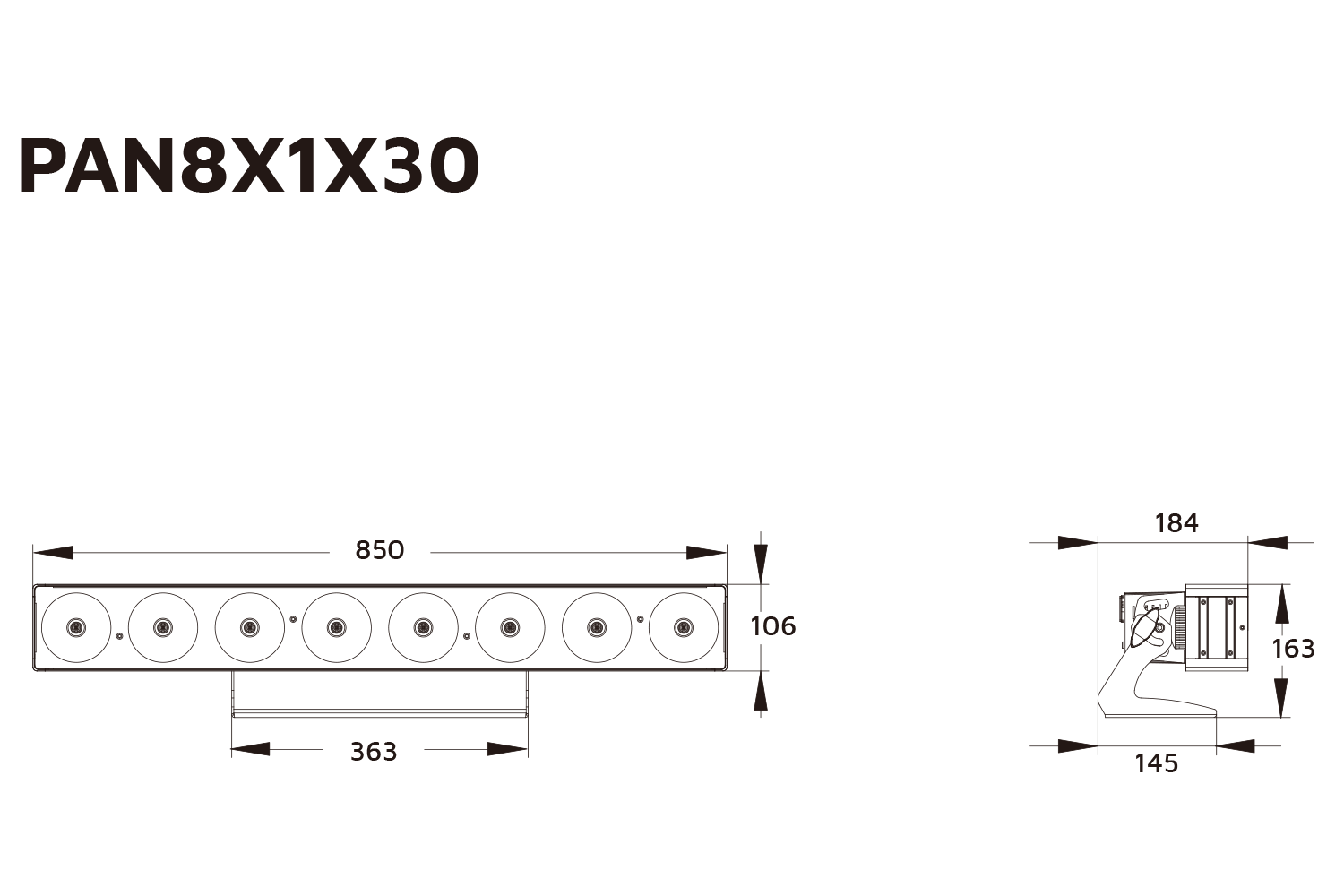 Event Lighting PAN8X1X30 line drawing
