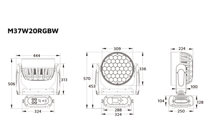 M37W20RGBW - 37 x 20 W RGBW Wash Zoom Moving Head with Pixel Control