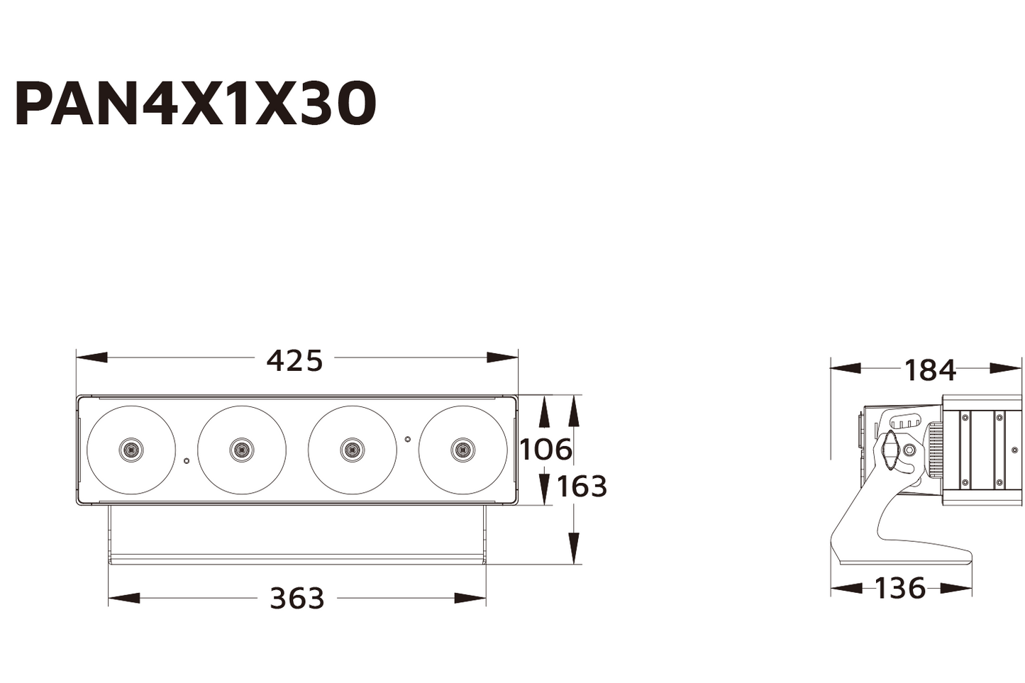 Event Lighting PAN4X1X30 pixel control bar, line drawing
