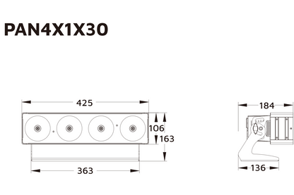Event Lighting PAN4X1X30 pixel control bar, line drawing