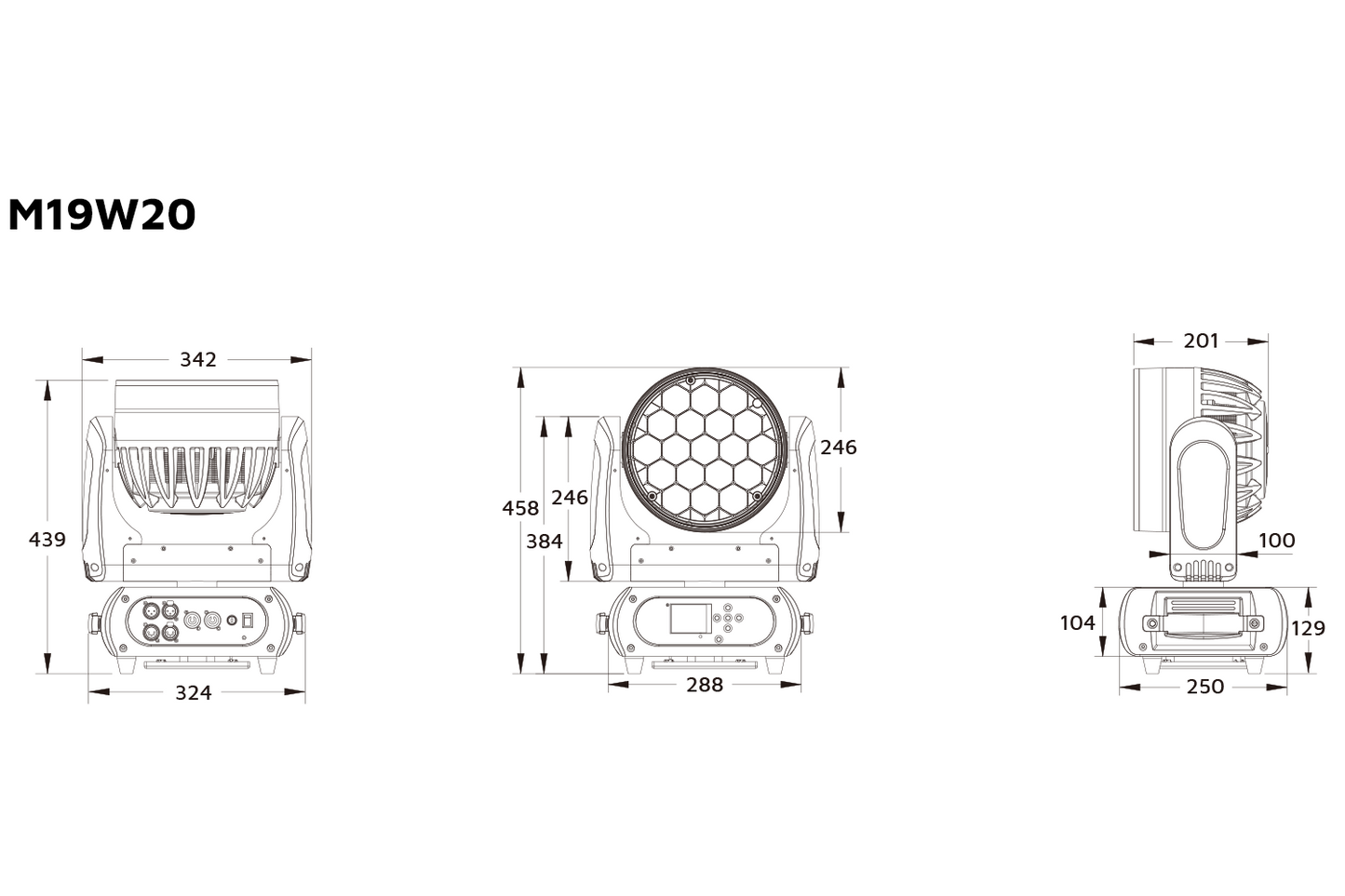 M19W20 - 19x20W RGBALC LED Ring Control Wash Zoom Head