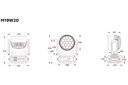 M19W20 - 19x20W RGBALC LED Ring Control Wash Zoom Head