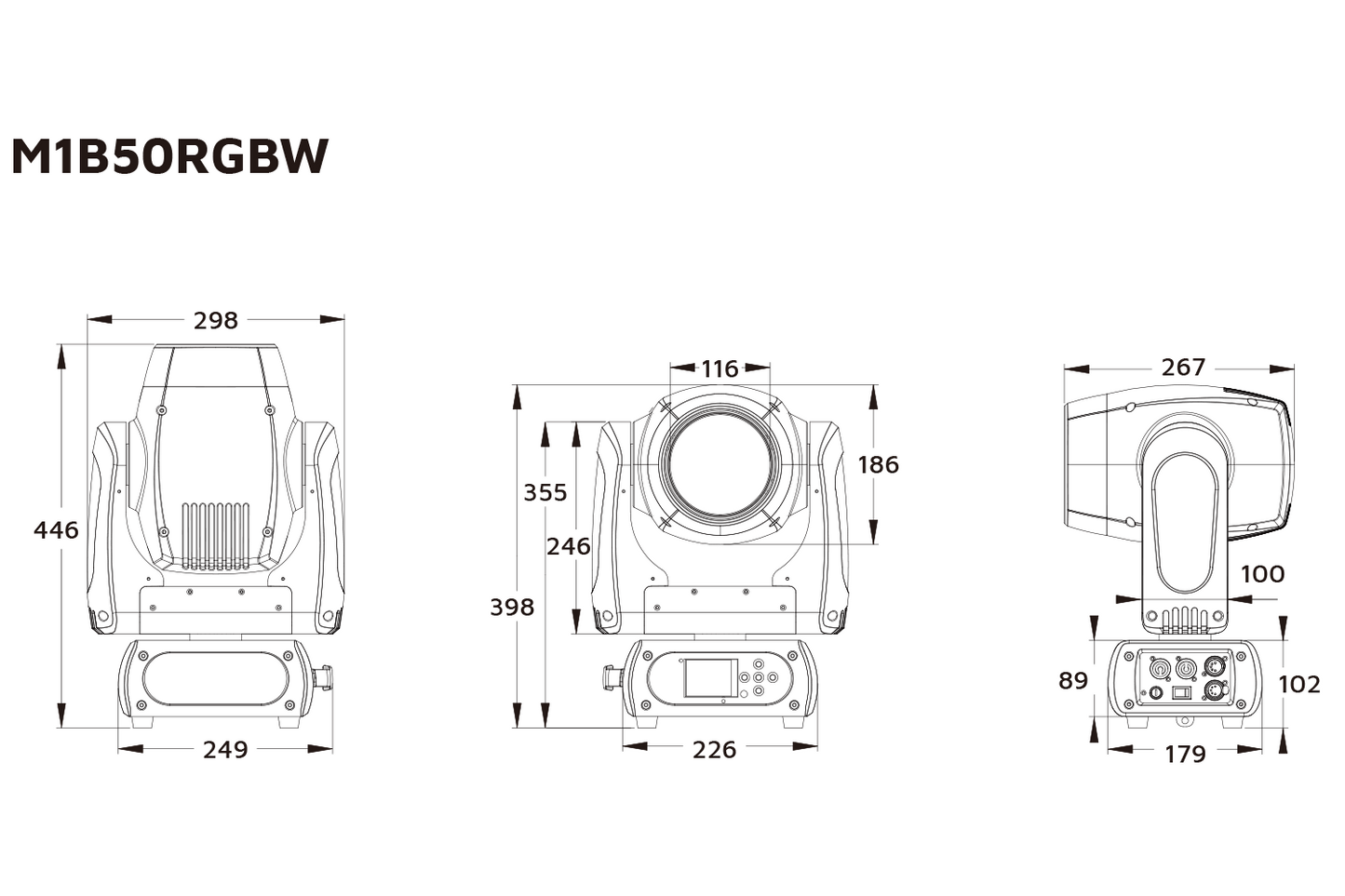 Event Lighting Beam moving headEvent Lighting M1B50RGB beam moving head line drawing