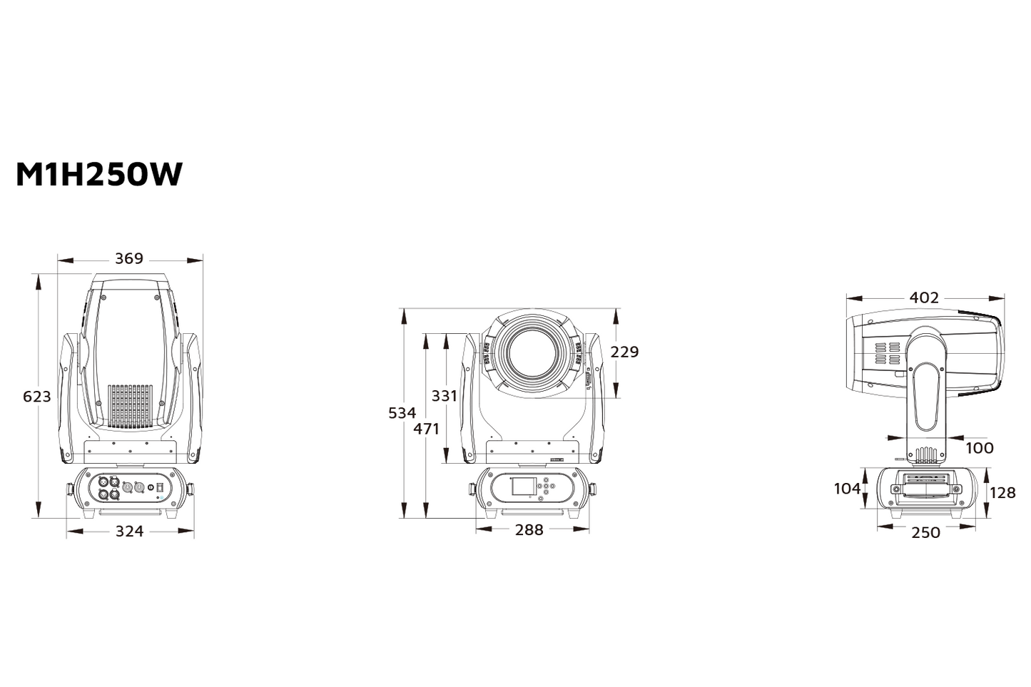 Event Lighting M1H250W hybrid moving head line drawing