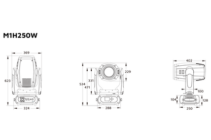 Event Lighting M1H250W hybrid moving head line drawing