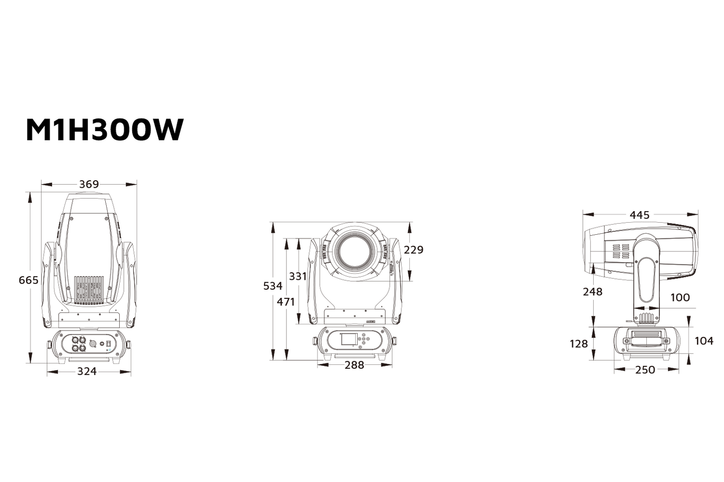Event Lighting M1H300W hybrid moving head line drawing