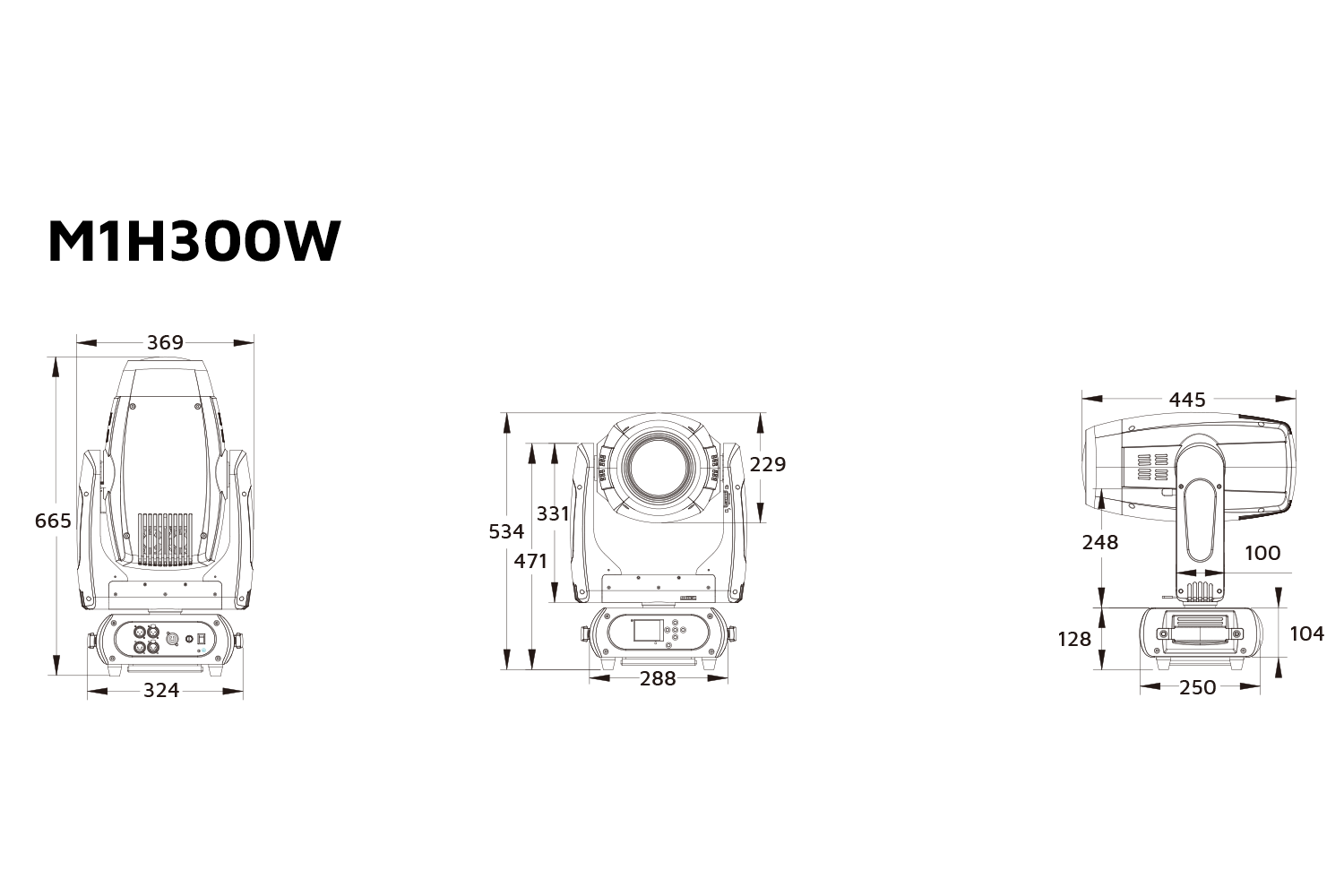 Event Lighting M1H300W hybrid moving head line drawing