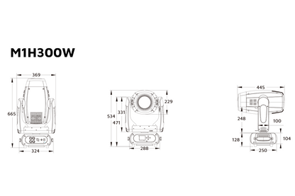Event Lighting M1H300W hybrid moving head line drawing