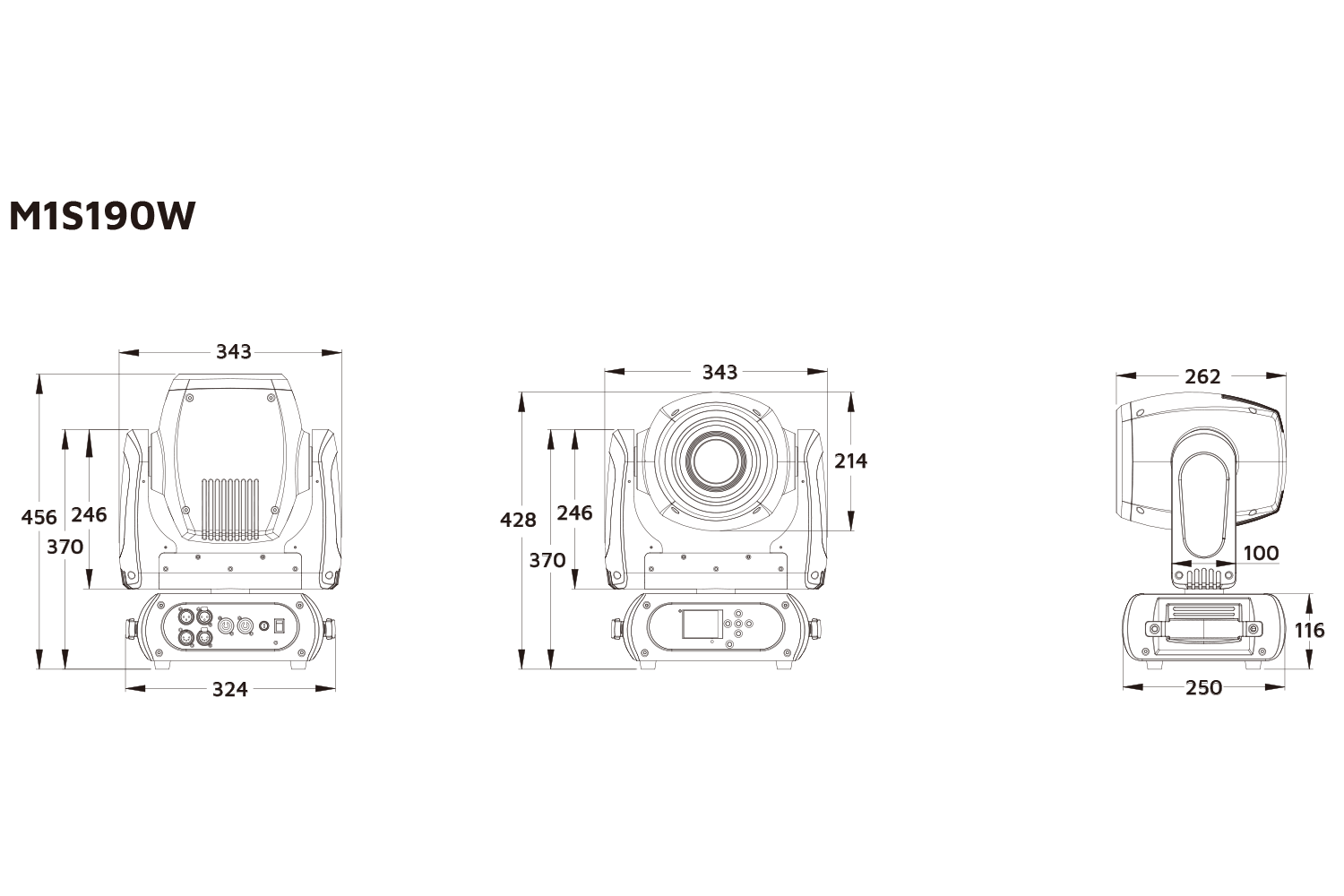 Event Lighting M1S190W spot moving head line drawing