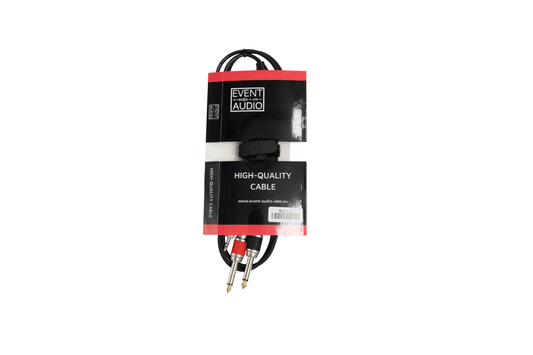 Event Audio MJ2J1.5 - 1.5m 2x Jack Male to Mini Jack Male Signal Lead - Red and Black Ring packaged product 