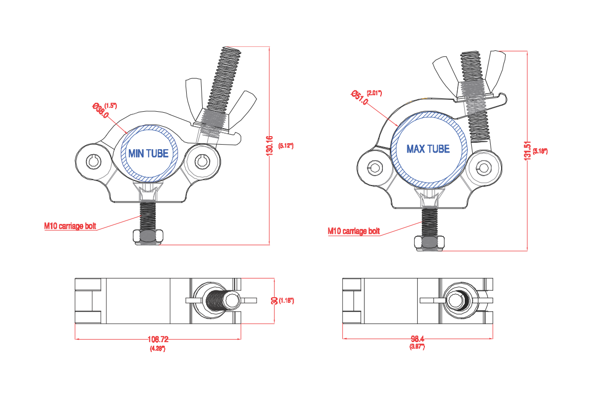 CLAMPP50 - Aluminium Pipe Clamp (Suits 38-51mm) - Black