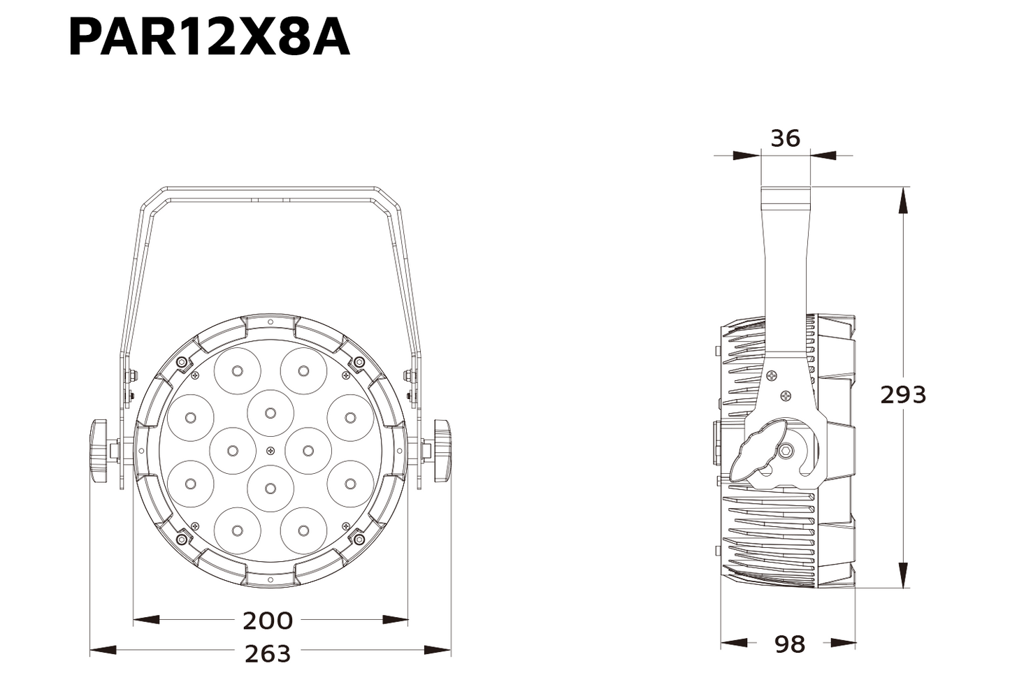 Event Lighting PAR12X8A parcan line drawing