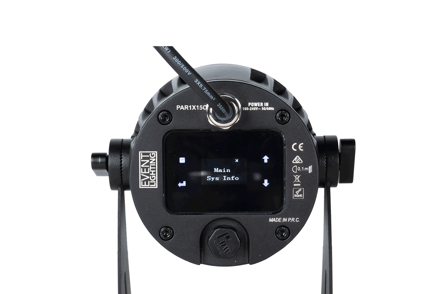 Event Lighting PAR1X15O - Outdoor 1x 15W RGBW Pro PAR with Wireless DMX menu control functions Rear view