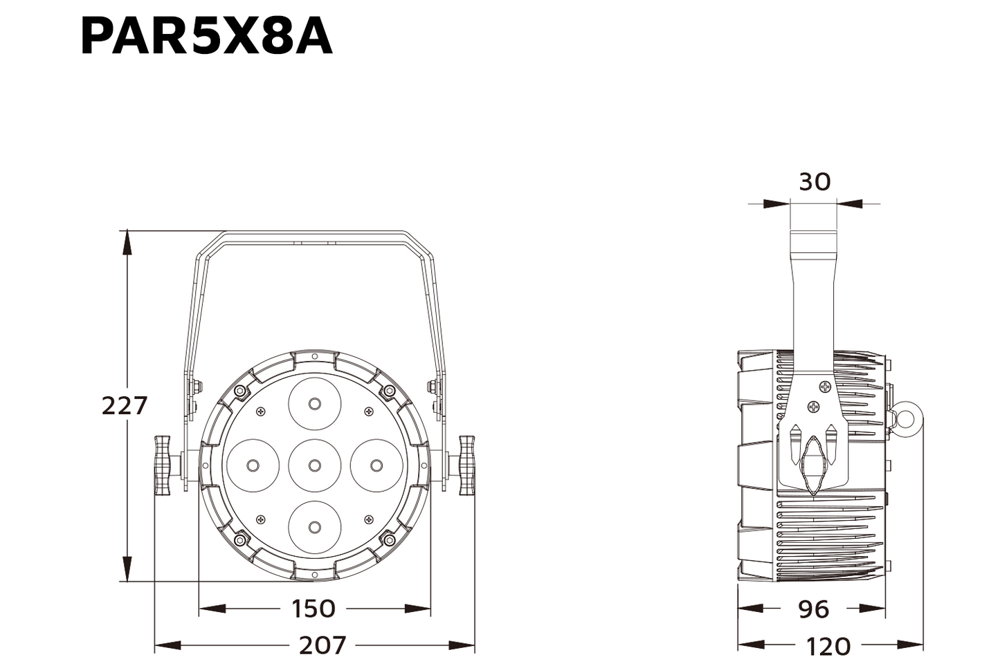 Event Lighting PAR5X8A parcan line drawing