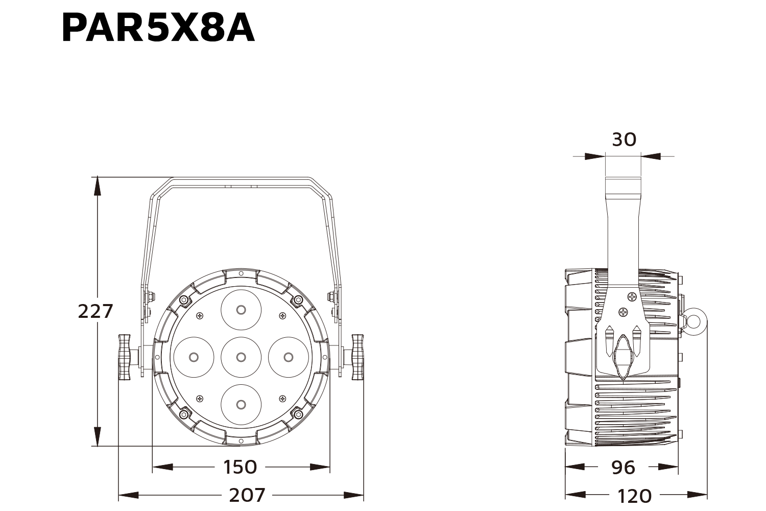 Event Lighting PAR5X8A parcan line drawing