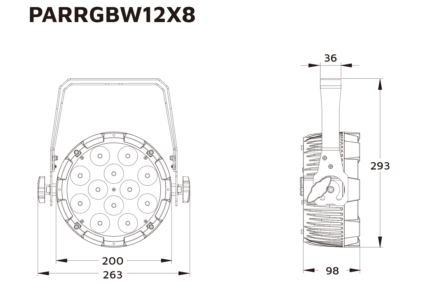 Event Lighting PARRGBW12X8 parcan line drawing