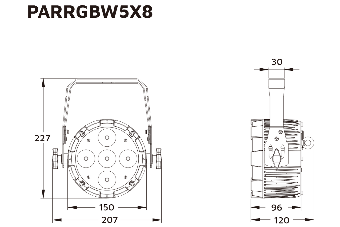Event Lighting PARRGBW12X8 parcan line drawing