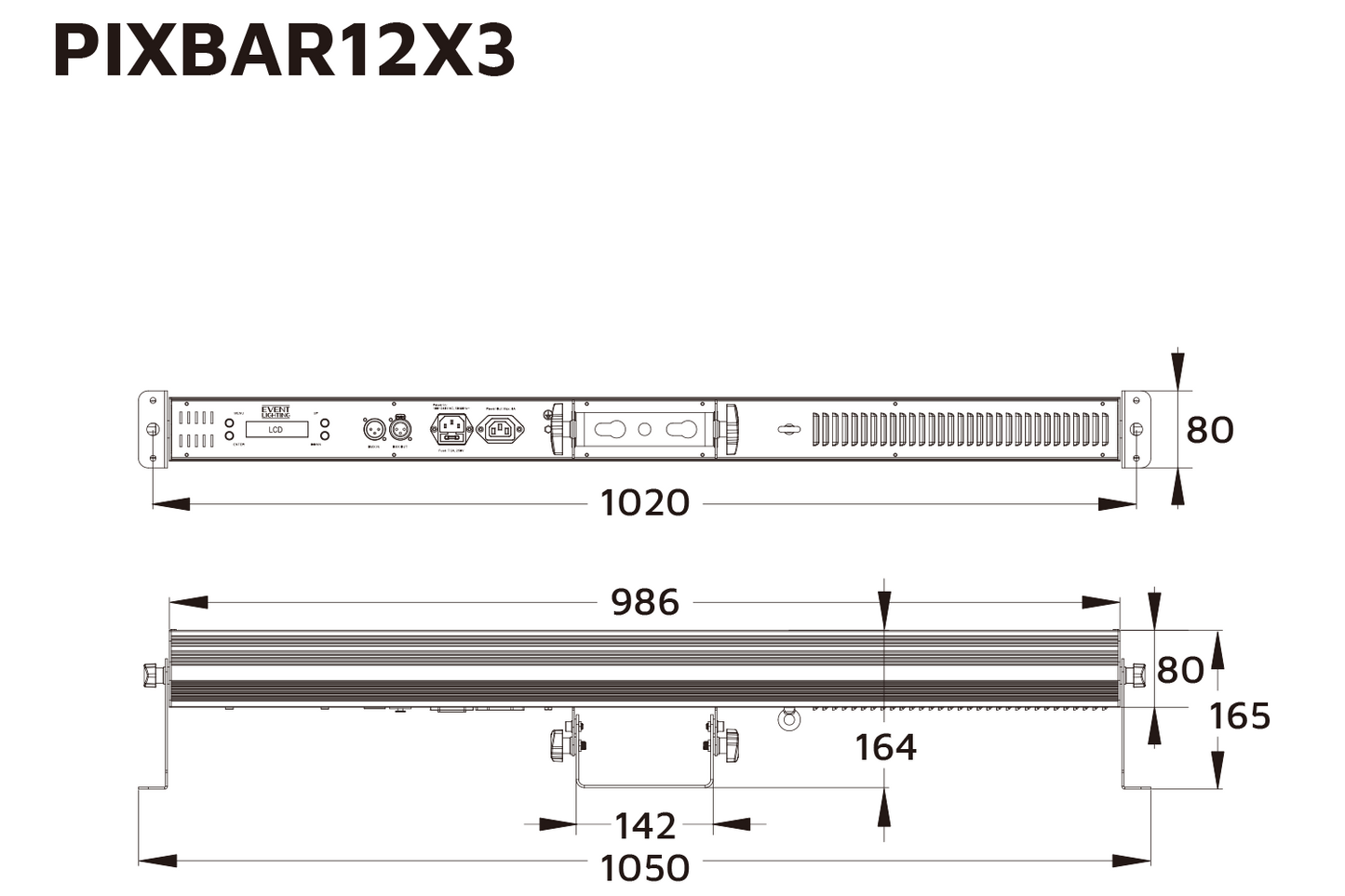 Event Lighting PIXBAR12X3 pixel control bar line drawing