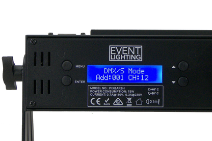 PIXBAR6H - 6 x 12W RGBWAU Pixel Control Bar with barndoor