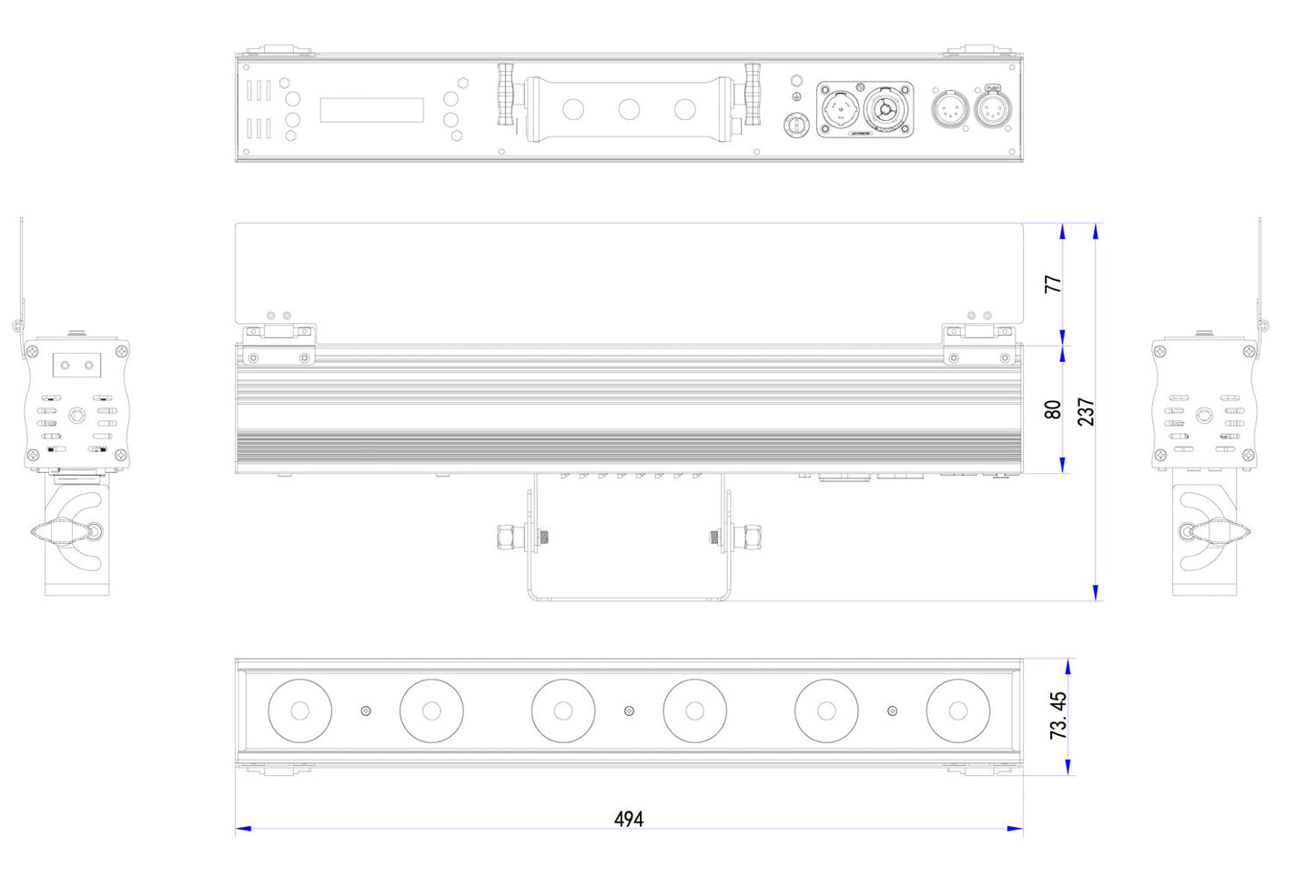 PIXBAR6H-WH - 6 x 12W RGBWAU Pixel Control Bar with barndoor (White)