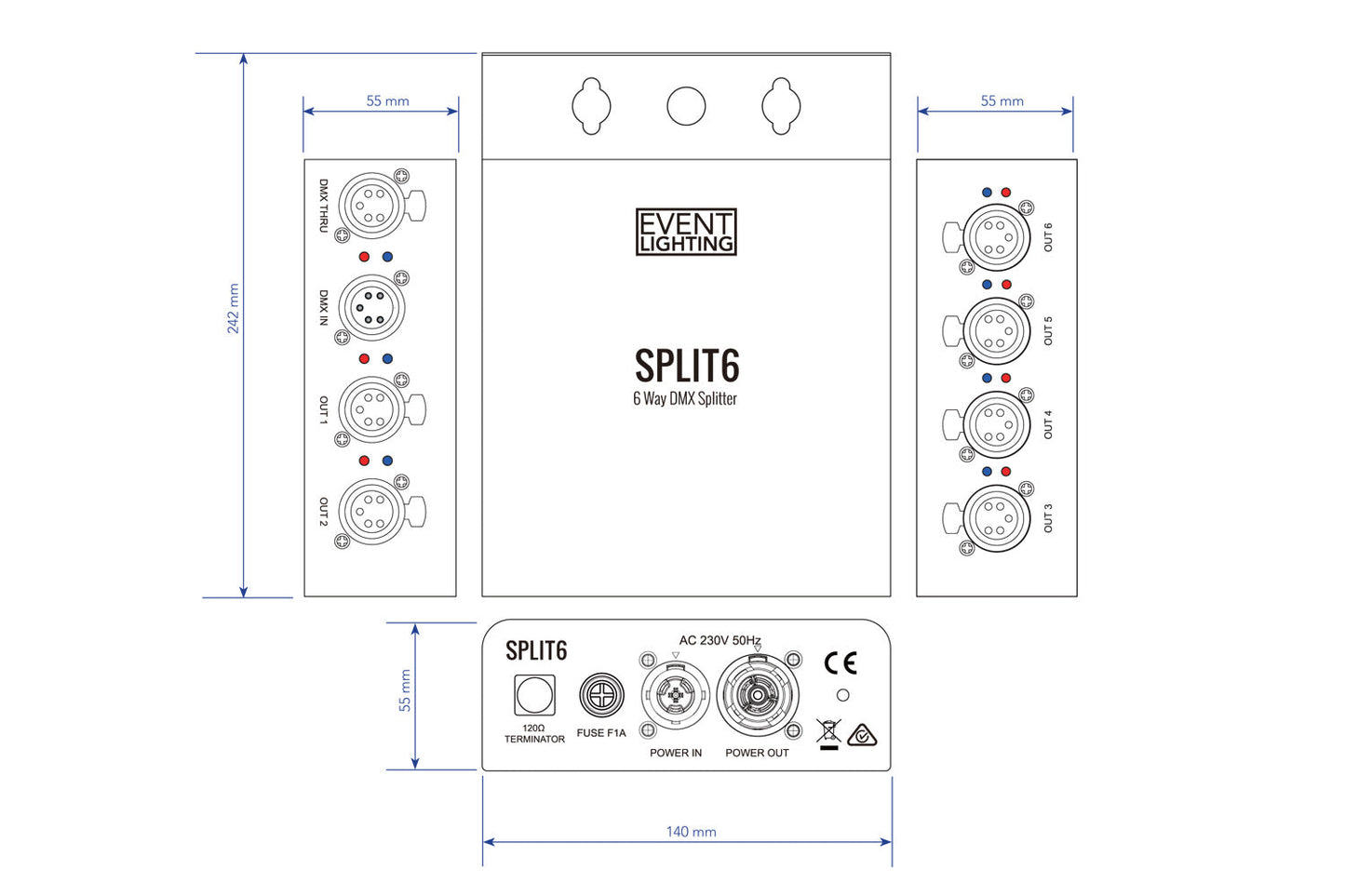 SPLIT6 - Indoor 6 Way DMX Splitter