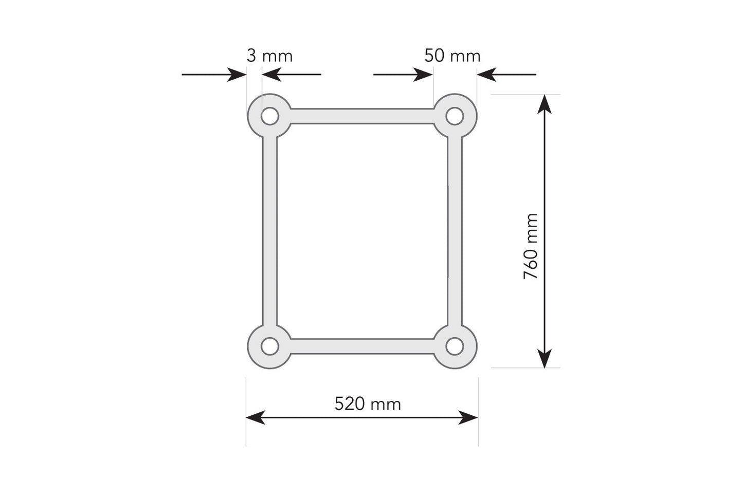 T57BLBK - 520x760mm Spigot Rectangular Truss - Black