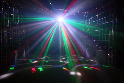 DERBY3 - 3-in-1 Lighting Effect: Derby, LED Strobe and flood light and RGB Laser