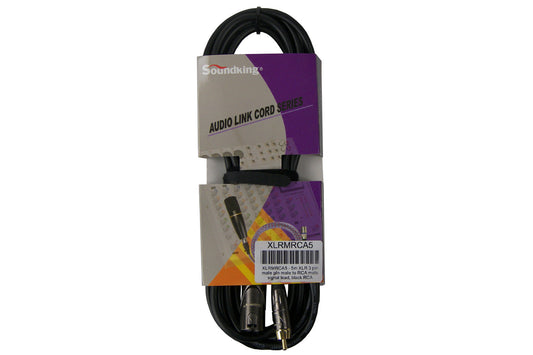 XLRMRCA5 - 5m XLR 3 pin male to RCA male signal lead, black RCA